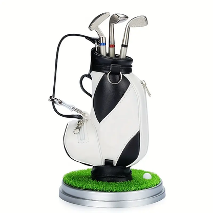 Golf Pen Holder + 3 Club-Shaped Pens – Mini Golf Bag Desk Organizer & Gift for Golf Lovers