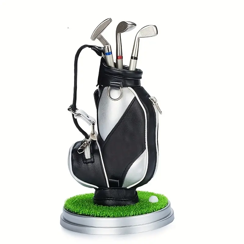 Golf Pen Holder + 3 Club-Shaped Pens – Mini Golf Bag Desk Organizer & Gift for Golf Lovers
