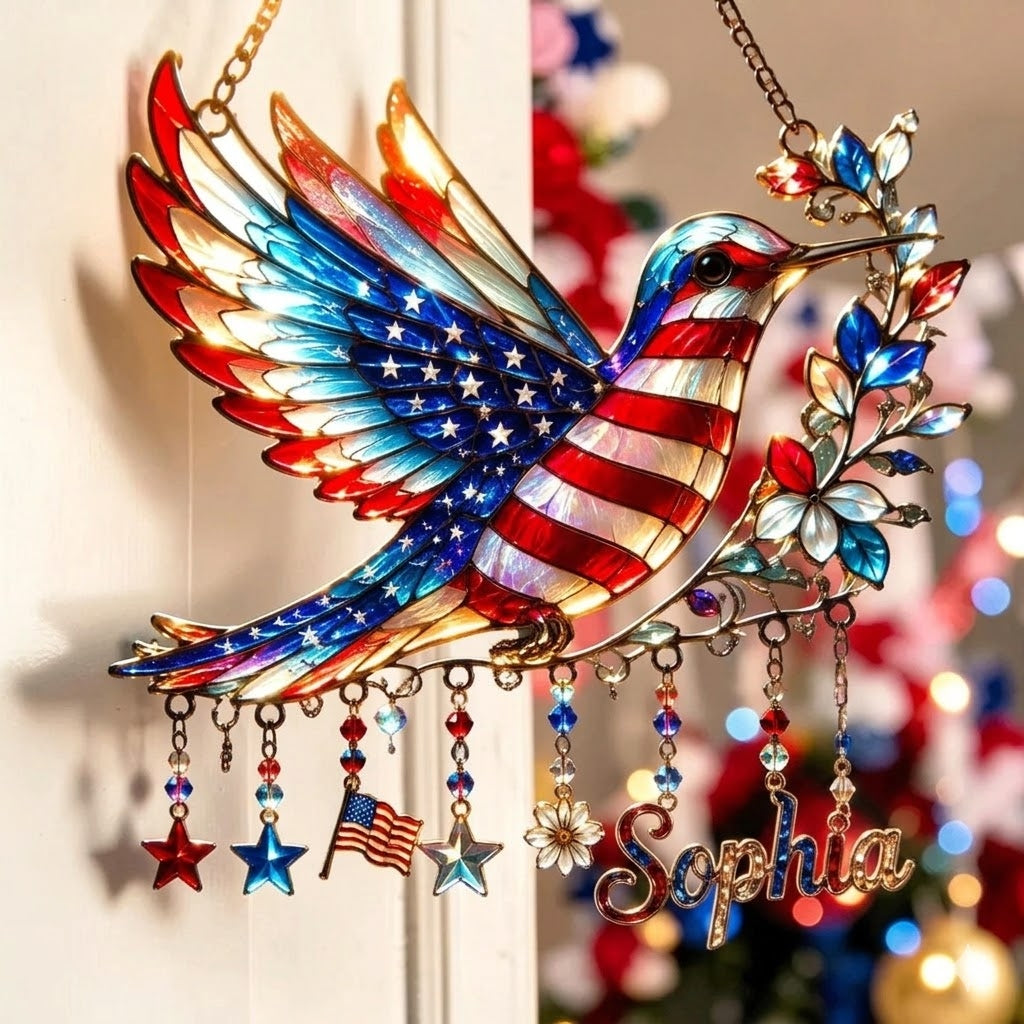Patriotic Hummingbird Suncatcher 🎉 - 250th Anniversary Gift 🎆