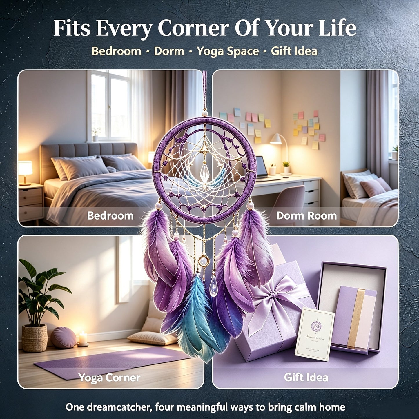 🌌 Cosmic Crystal Dreamcatcher | Gradient Feather Wall Decor ✦ Multi-Scene Spiritual Ornament