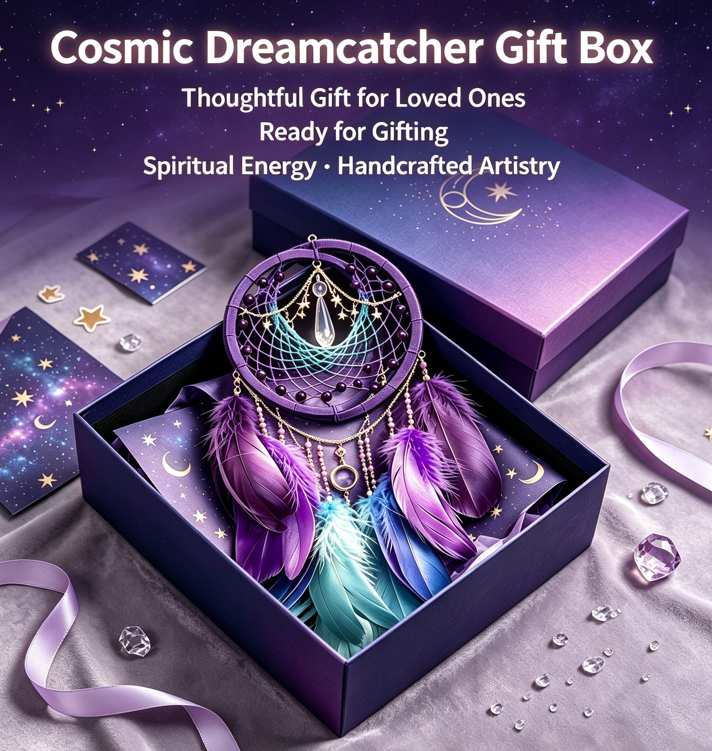 🌌 Cosmic Crystal Dreamcatcher | Gradient Feather Wall Decor ✦ Multi-Scene Spiritual Ornament