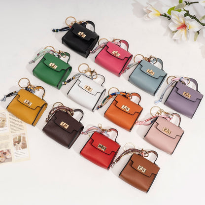 Mini Square Bag Pendant Keychain - High Quality Leather with Colorful Strap