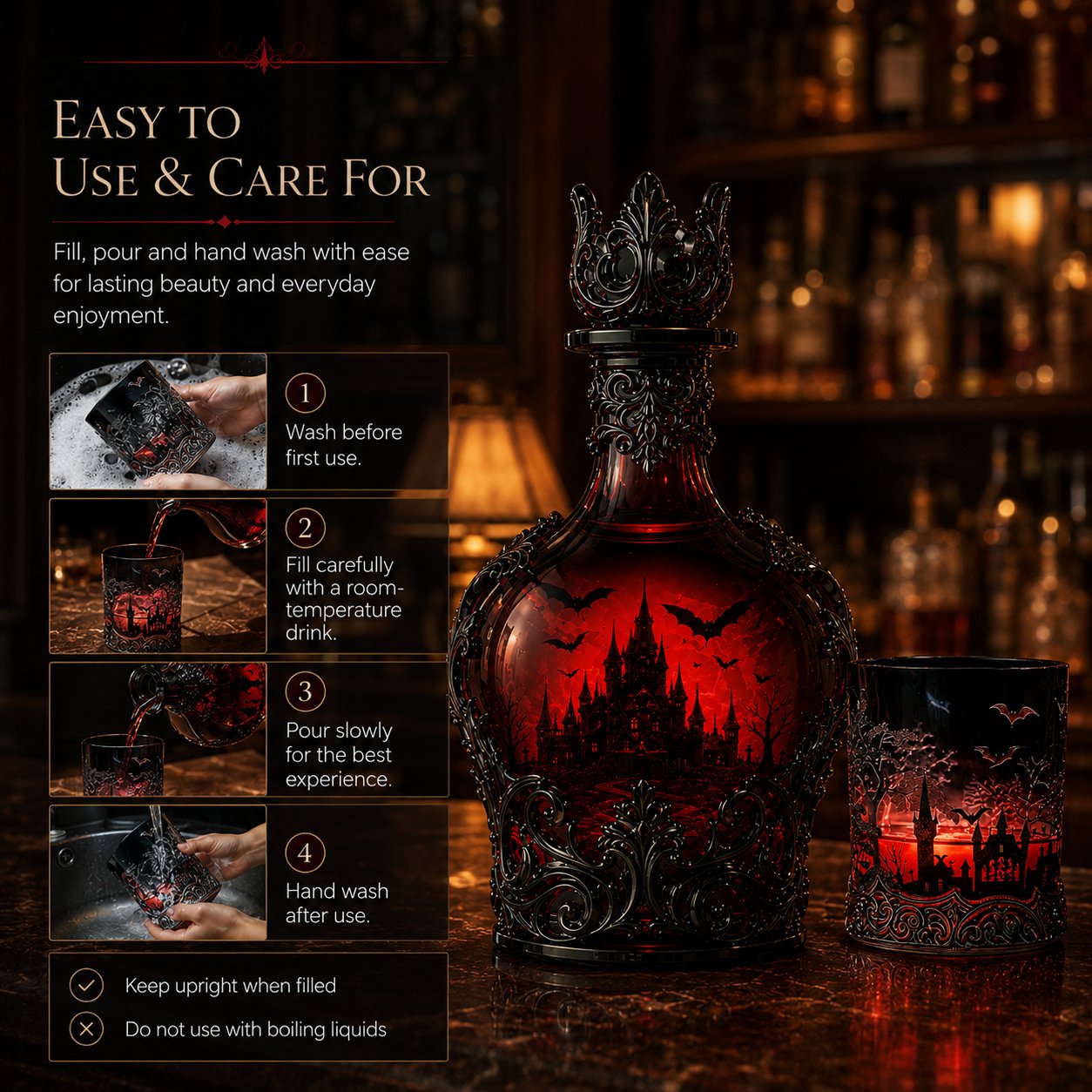 🔥HOT SALE  49% OFF - 🦇🍺Gothic Vampire Castle Whisky Decanter & Tumbler
