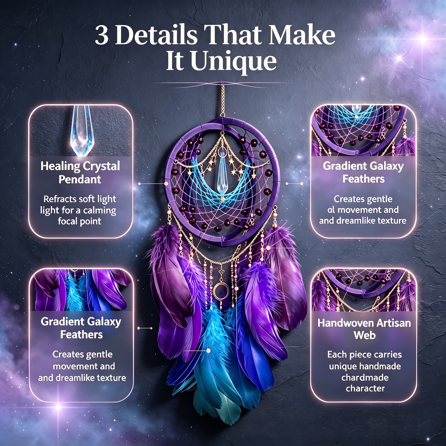 🌌 Cosmic Crystal Dreamcatcher | Gradient Feather Wall Decor ✦ Multi-Scene Spiritual Ornament