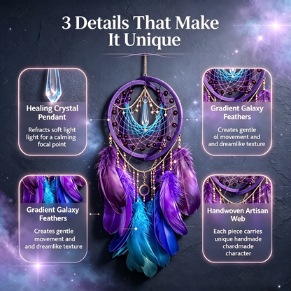 🌌 Cosmic Crystal Dreamcatcher | Gradient Feather Wall Decor ✦ Multi-Scene Spiritual Ornament