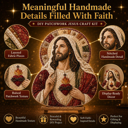 ✝️🧵 Premium Handmade Patchwork Jesus DIY Kit | High-Quality Layered Fabric with Stitched Details DIY Handmade Devotional Decor 🕊️✨