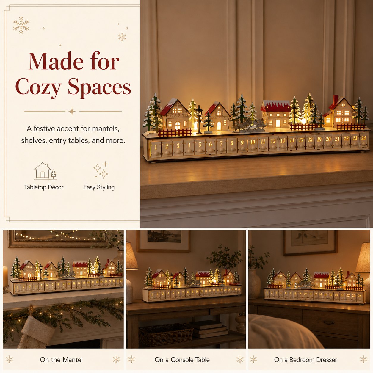 Wooden Village Advent Calendar With Led Glow