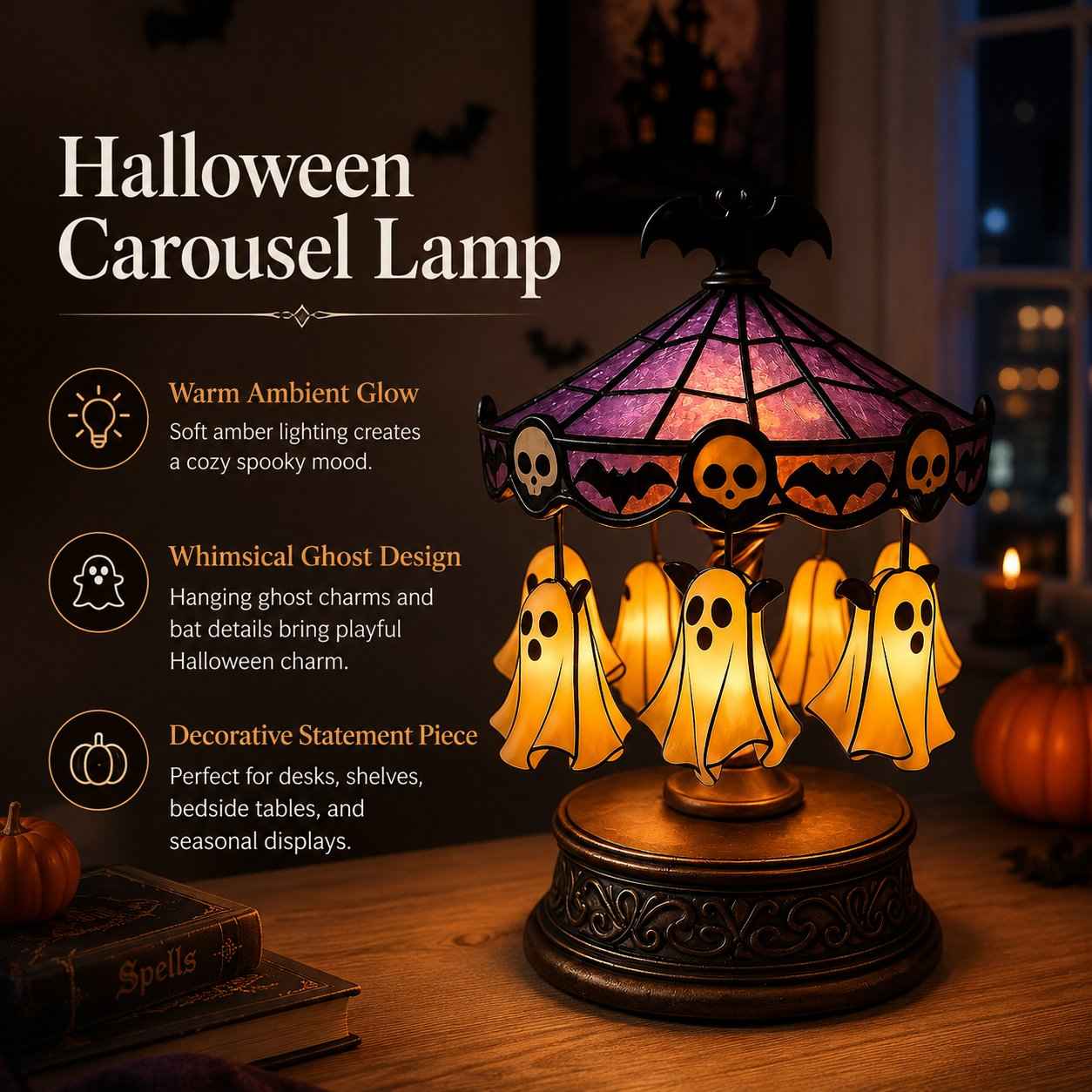🔥 Hot Sale 50% OFF 🎠 Ghost Carousel Motion Night Light – Cozy Halloween Glow🎃