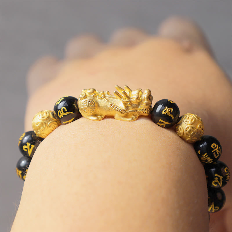 Black Onyx Om Mani Padme Hum Beads Pixiu Bracelet