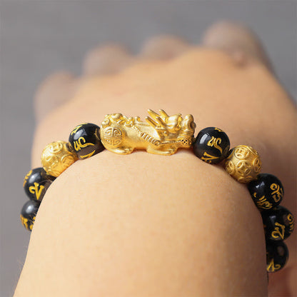 Black Onyx Om Mani Padme Hum Beads Pixiu Bracelet
