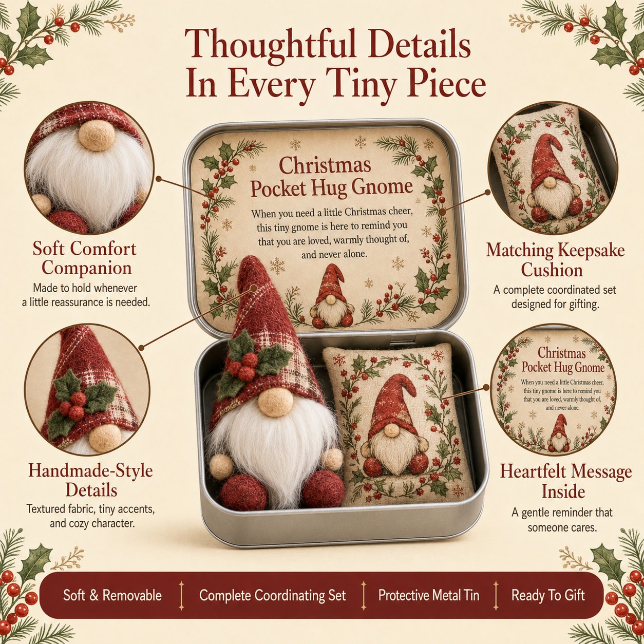 🔥 HOT SALE 49% OFF – 💌 Pocket Hug Gnome Comfort Gift Tin | Mini Plush Keepsake with Heartfelt Message, Matching Cushion & Protective Metal Case 🧸✨