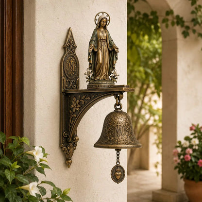 ✨ Our Lady of Grace Bronze Miraculous Medal Wall Bell | 🙏Catholic Religious Home & Garden Decor"
