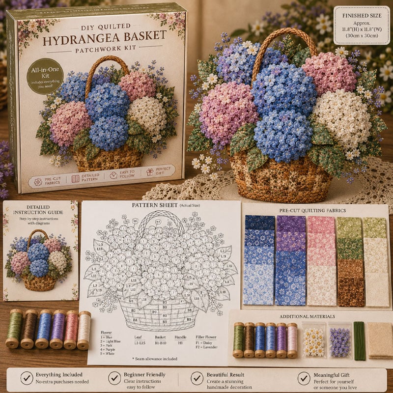 🔥HOT SALE 50% OFF - 🌸Floral Basket Patchwork DIY Kit | 3D Layered Fabric Flower Art Craft for Home Decor & Gifts