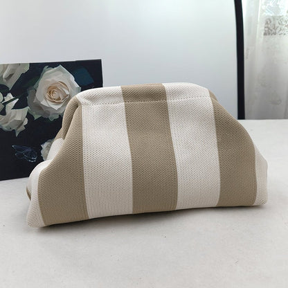Women's Striped &amp; Diamond Dot Cloud Handbag – Lightweight Clip-Top Crossbody Bag for Everyday Style 👜