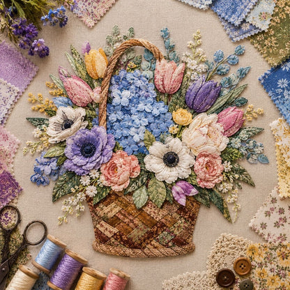 🔥HOT SALE 50% OFF - 🌸Floral Basket Patchwork DIY Kit | 3D Layered Fabric Flower Art Craft for Home Decor & Gifts
