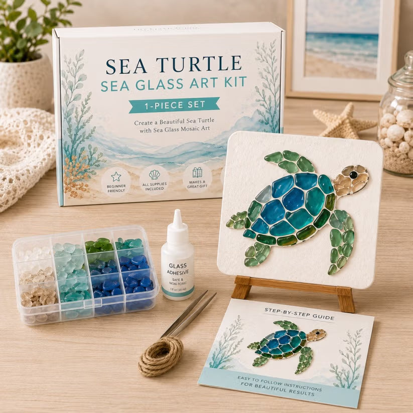 🌊 DIY Sea Glass Mosaic Art Kit – Create Beautiful Ocean-Inspired Artwork with Colorful Glass Pieces, Coastal Home Decor & Creative Handmade Gift