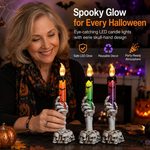 🎃 HOT SALE 50% OFF - Halloween Skeleton Skull Hand LED Glitter Candle Light Set🔥🔥🔥
