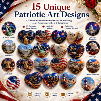 🇺🇸 America 250th Anniversary Commemorative Heart Ornament Collection | 15-Piece Patriotic Keepsake Set🎁Buy 2 Free Shipping