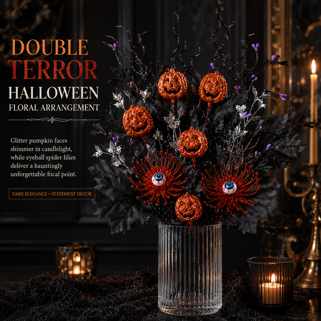 👻Halloween Eyeball Pumpkin Branch Ornaments, Creative Gothic Floral Decorations