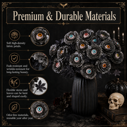 👁️Halloween Eyeball Black Rose Bouquet, Spooky Artificial Flower Arrangement, Gothic Halloween Table Decor