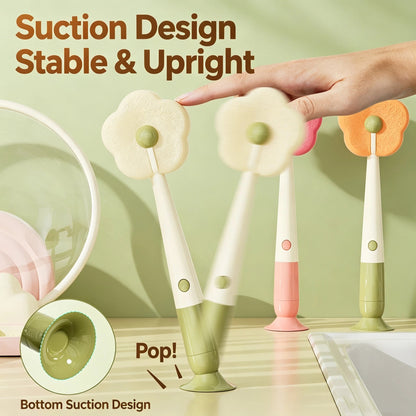 🌸 Long-Handle Flower Dish Brush – 3-in-1 Detachable Set for Cups, Bottles & Nipples