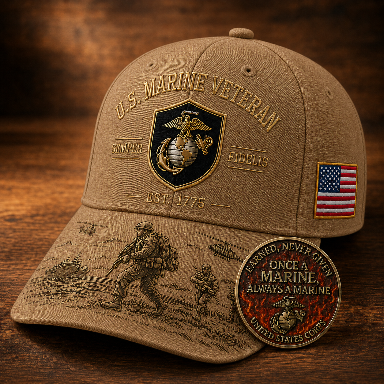 U.S. Marine Veteran Semper Fidelis Commemorative Cap 🎁 Free Honor Coin With Every Cap Purchase