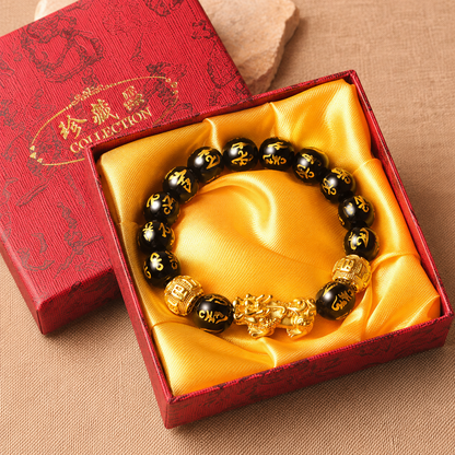Black Onyx Om Mani Padme Hum Beads Pixiu Bracelet