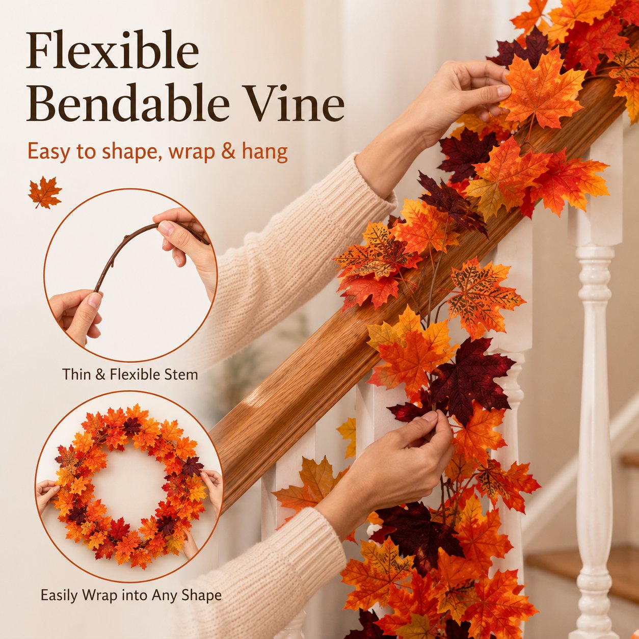 🍁 Artificial Maple Leaf Garland – Fall Autumn Decoration Vine
