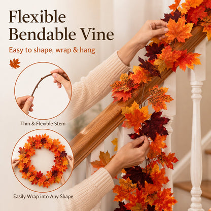 🍁 Artificial Maple Leaf Garland – Fall Autumn Decoration Vine
