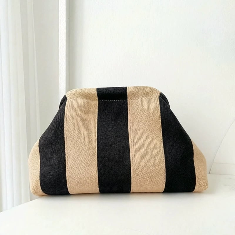 Women's Striped &amp; Diamond Dot Cloud Handbag – Lightweight Clip-Top Crossbody Bag for Everyday Style 👜