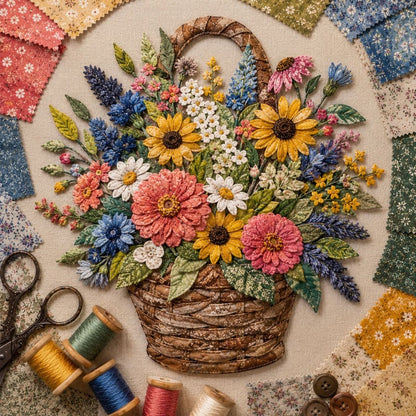 🔥HOT SALE 50% OFF - 🌸Floral Basket Patchwork DIY Kit | 3D Layered Fabric Flower Art Craft for Home Decor & Gifts