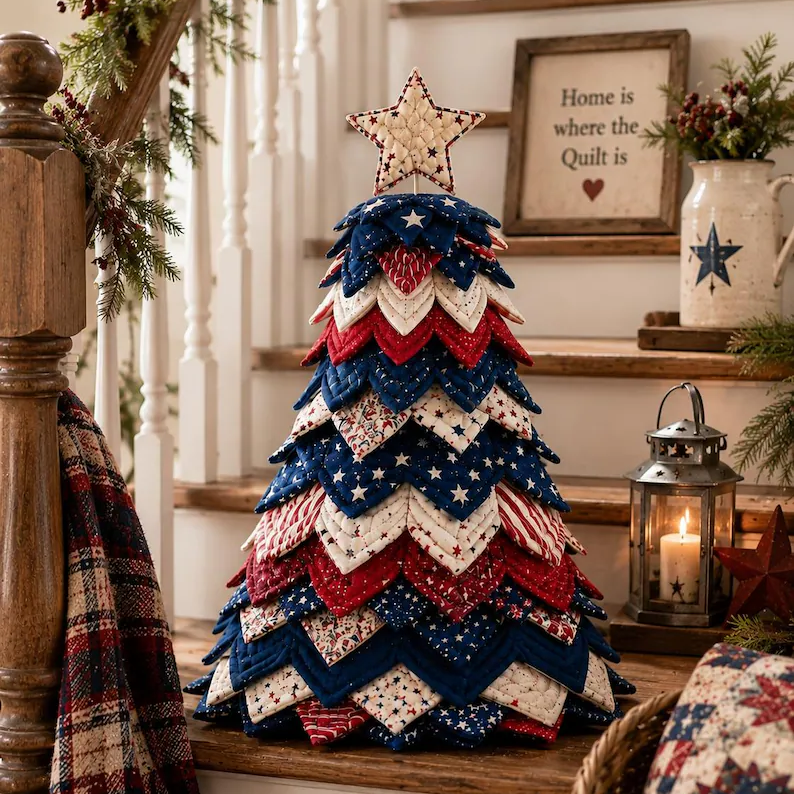 🔥Last Day 50% OFF - 🇺🇸 Americana Christmas Tree Quilt Kit | All-in-One Christmas Quilting Craft Kit