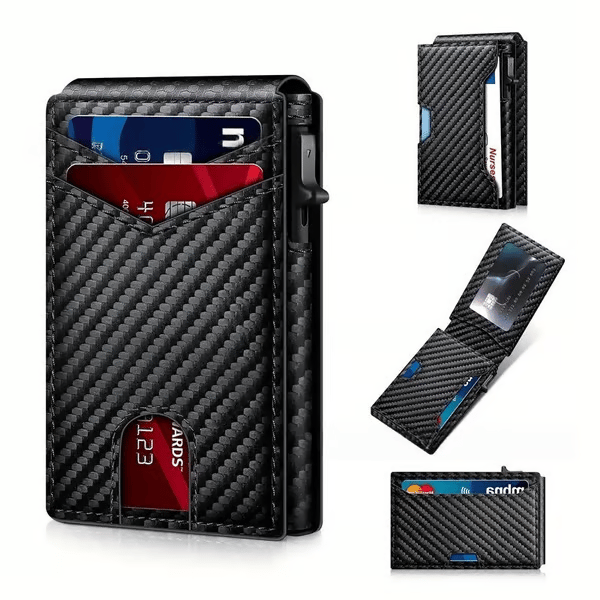 💥🎁 Slim Wallet for Men with Pop-Up Aluminum Case, RFID Blocking  Minimalist Leather Bifold Card Holder
