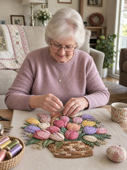 🔥HOT SALE 50% OFF - 🌸Floral Basket Patchwork DIY Kit | 3D Layered Fabric Flower Art Craft for Home Decor & Gifts