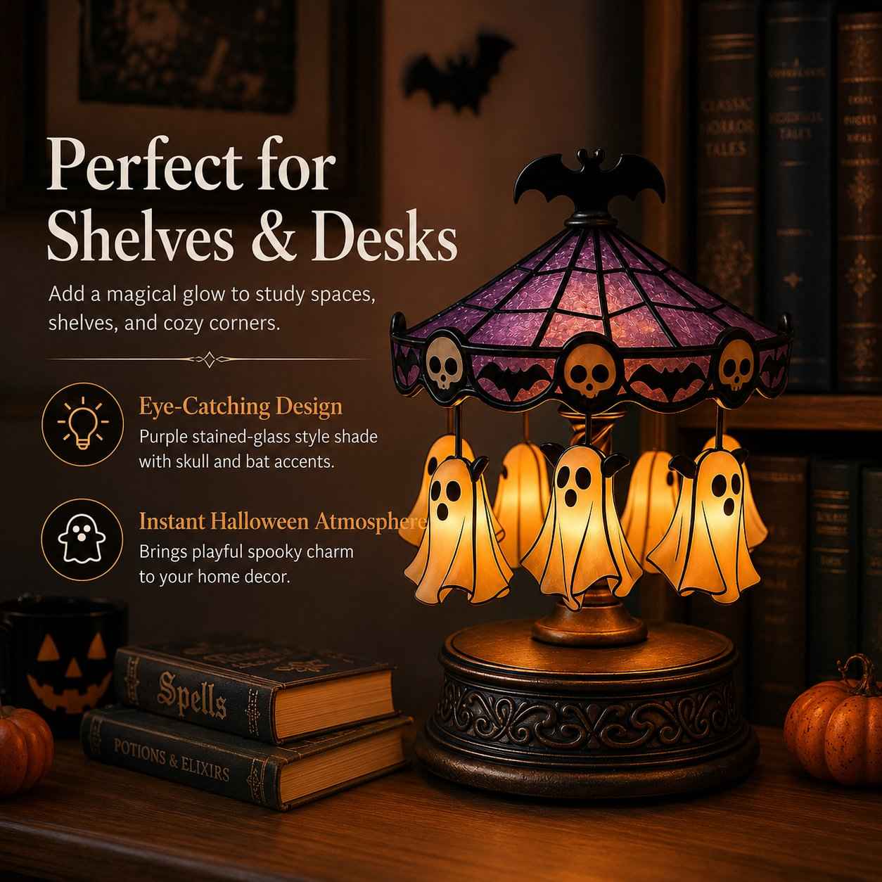 🔥 Hot Sale 50% OFF 🎠 Ghost Carousel Motion Night Light – Cozy Halloween Glow🎃