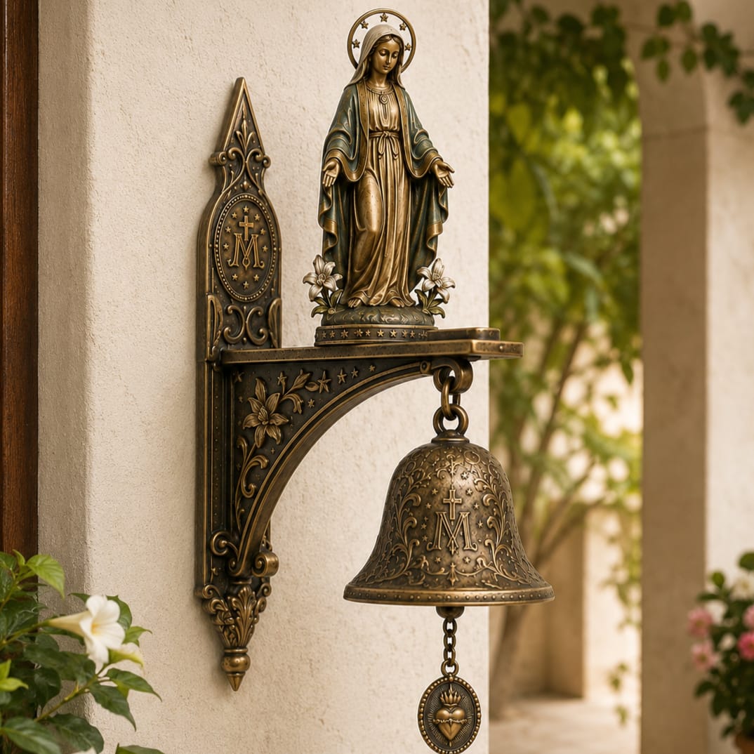 ✨ Our Lady of Grace Bronze Miraculous Medal Wall Bell | 🙏Catholic Religious Home & Garden Decor"