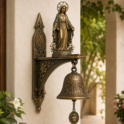 ✨ Our Lady of Grace Bronze Miraculous Medal Wall Bell | 🙏Catholic Religious Home & Garden Decor"