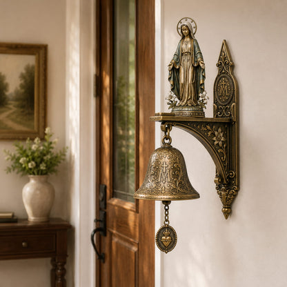 ✨ Our Lady of Grace Bronze Miraculous Medal Wall Bell | 🙏Catholic Religious Home & Garden Decor"