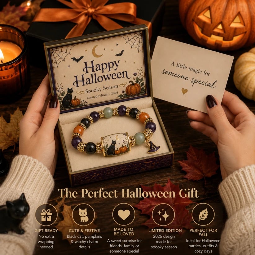 🔥HOT SALE 50% OFF👻Limited Edition 2026 Halloween Black Cat Pumpkin Beaded Bracelet Gift Set🎁