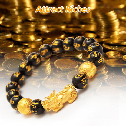Black Onyx Om Mani Padme Hum Beads Pixiu Bracelet
