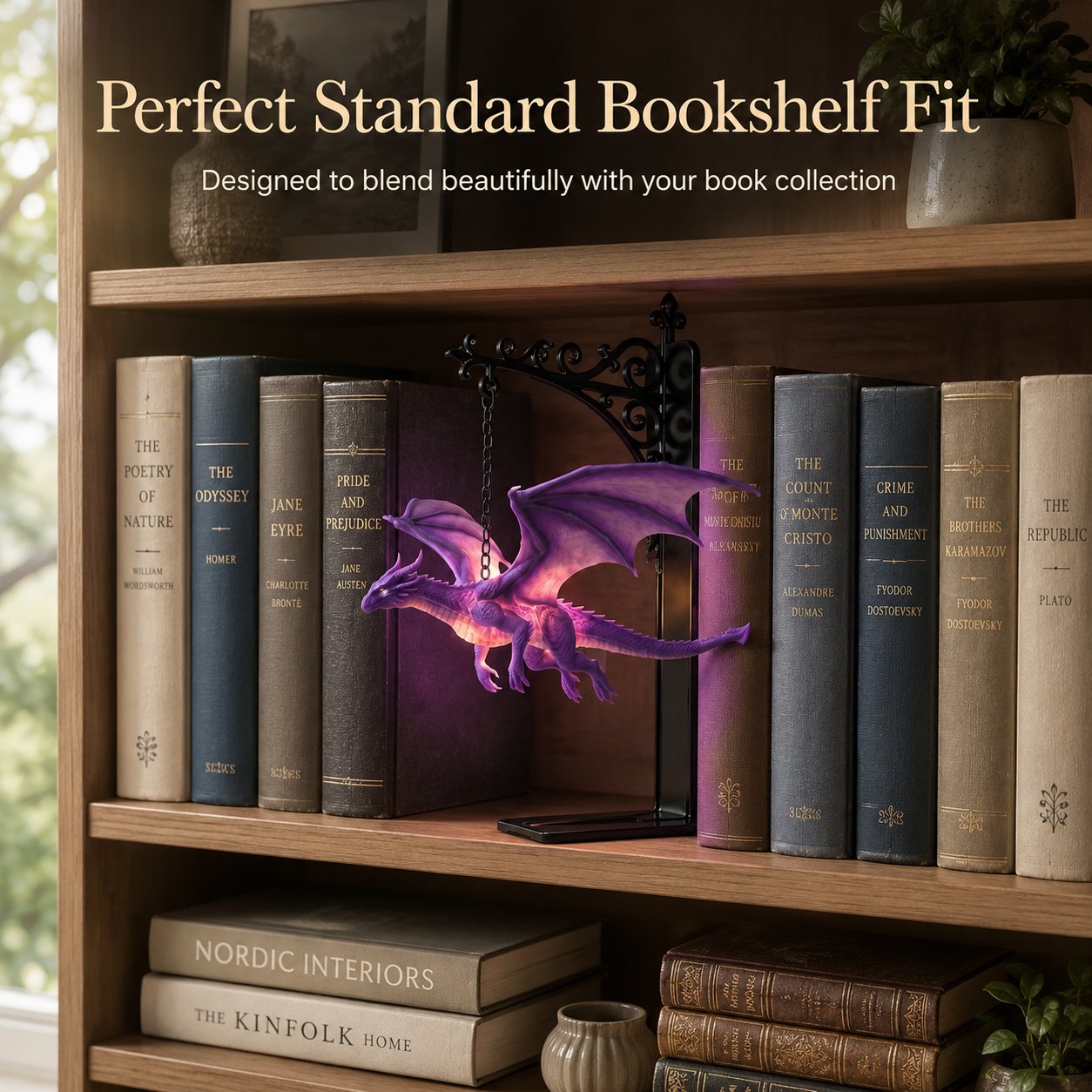 🔥LAST DAY 50% OFF - 🐉DragonGlow Hanging Purple Dragon Bookend Light