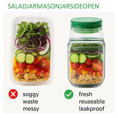 Hot Sale 60% OFF Salad Pod – Leakproof Mason Jar Style Salad Container with Side Hatch Bowl Design