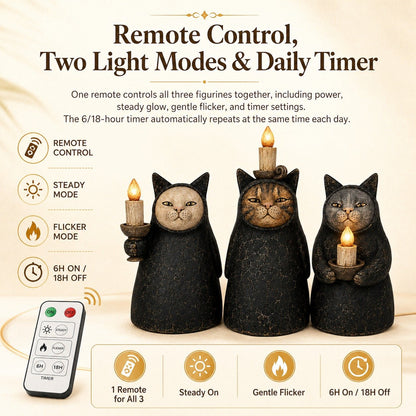 Mysterious Hooded Cat Candlelight Figurine