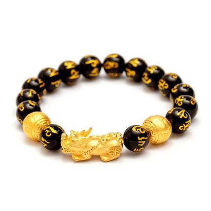 Black Onyx Om Mani Padme Hum Beads Pixiu Bracelet