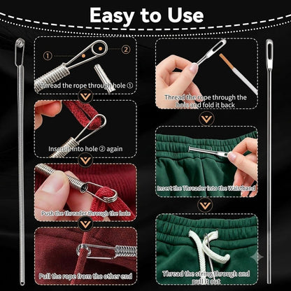 🔥49% OFF 2Pcs Flexible Drawstring Threading Tool 🧵 Bendable Metal Spring Threader for Hoodies Pants Shoelaces