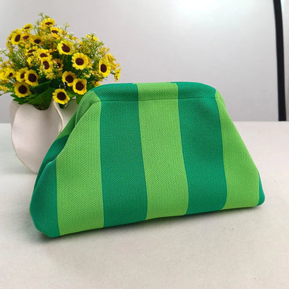 Women's Striped &amp; Diamond Dot Cloud Handbag – Lightweight Clip-Top Crossbody Bag for Everyday Style 👜