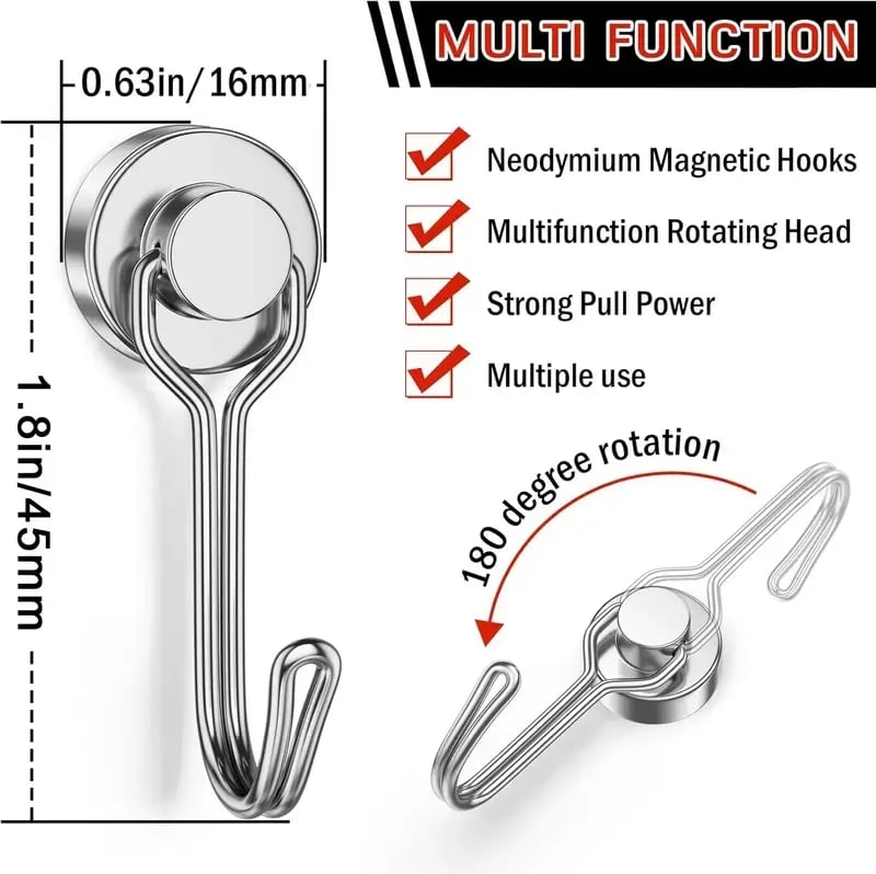 8 Pack Swivel Swing Magnetic Hooks 30LBS