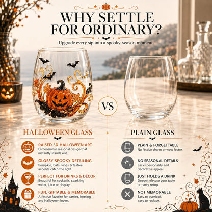 🎃 3D Halloween Artisan Glassware Collection | For Magical Halloween Sips, Eye-Catching 3D Details, Luminous Festive Party Moments & Cozy Fall Home Bar Glow