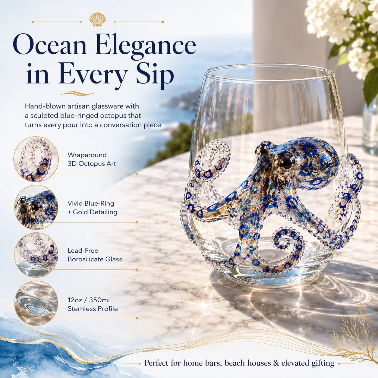 🎁The Perfect Beach House Gift🌊3D Ocean Animal Artisan Glassware Collection