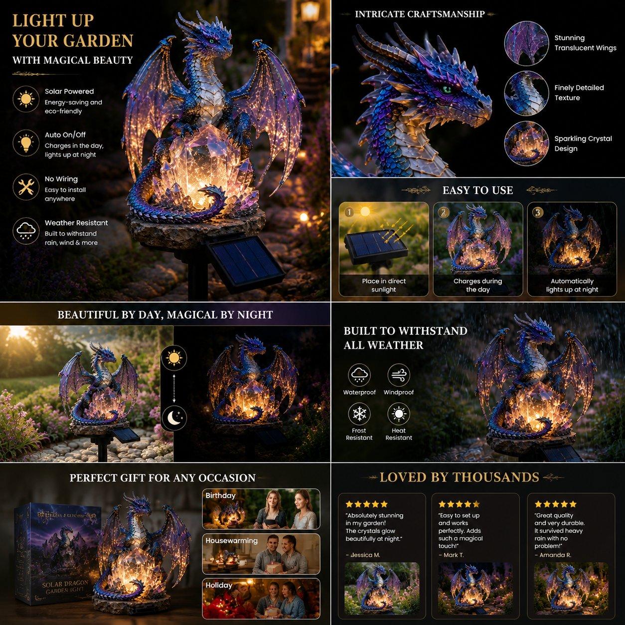 Solar Dragon Crystal Garden Light – Glowing Fantasy Outdoor Yard Decor with Solar Panel